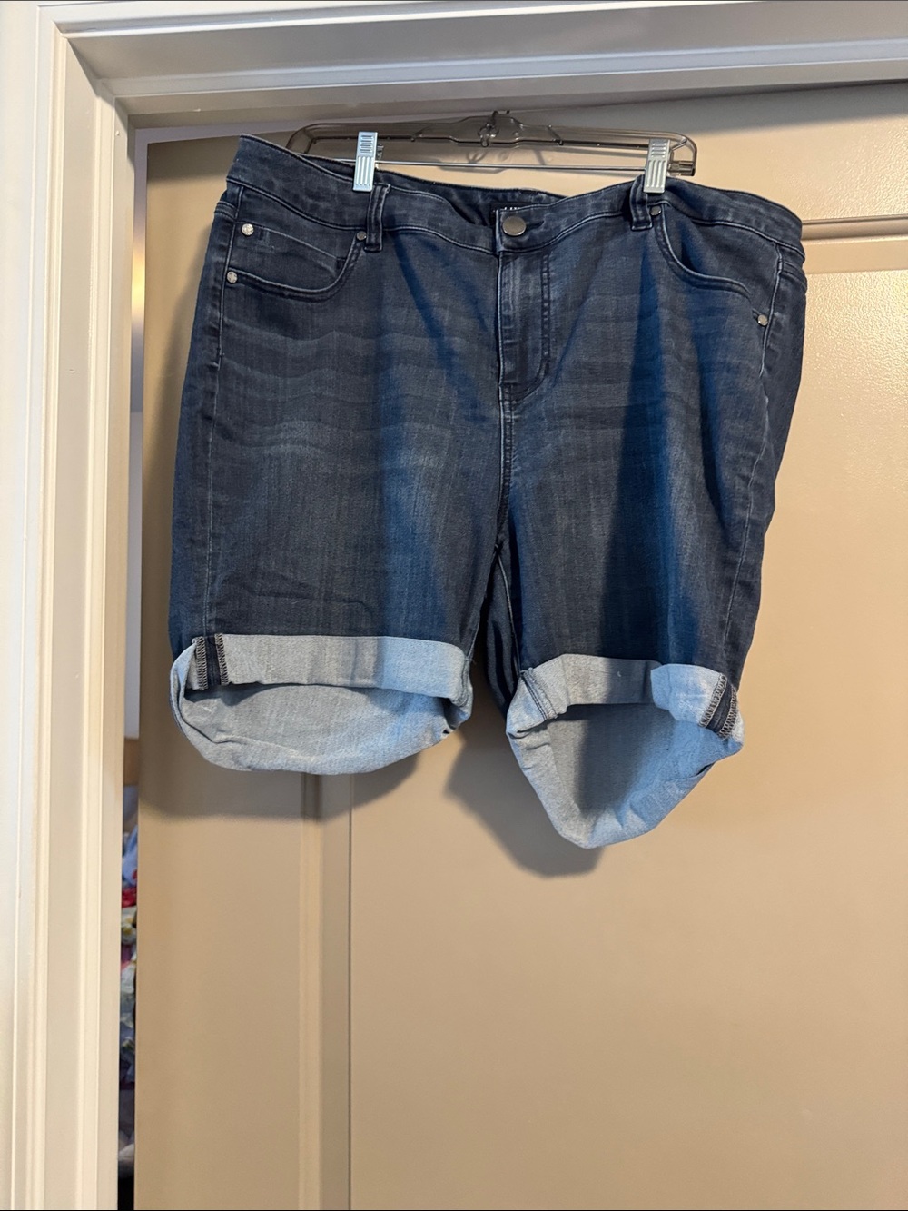Liverpool Dark Blue Denim Rolled Cuff Shorts